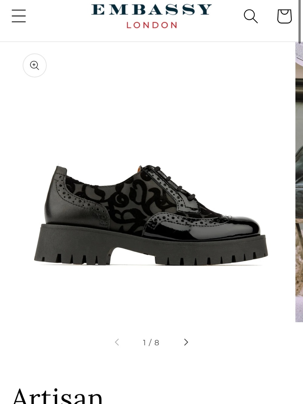 Embassy London Artisan Women's Black Patent Lug Sole Brogue Shoes